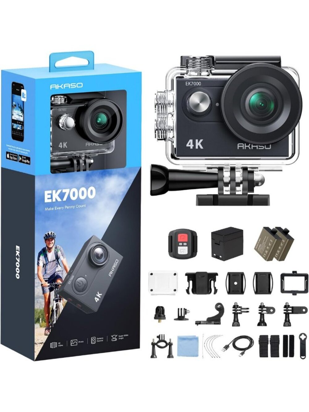 4K Ultra HD Action Camera, 20MP, WiFi, EIS, Waterproof, Remote Control, 4X Zoom